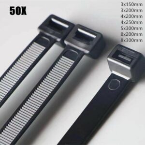 50X Cable Ties Zip Ties Nylon Uv Stabilised Black Cable Tie